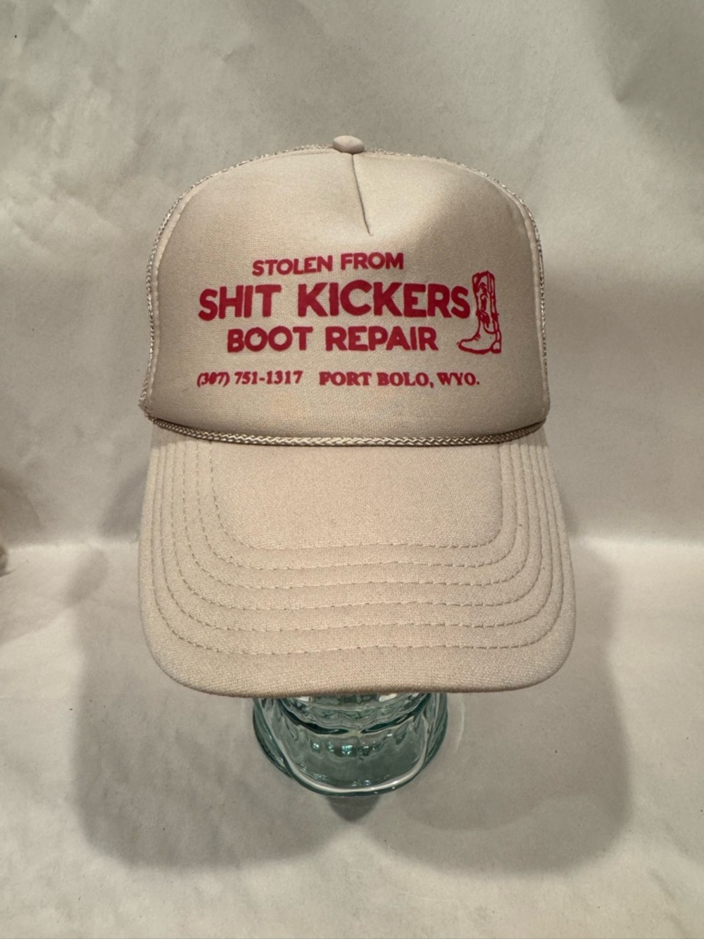 Mesh Back Western Trucker Hat Stolen From Sh*t Kickers Boot Repair Fort Bolo WYO
